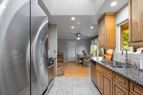 Kitchen is ideally located next to dining area