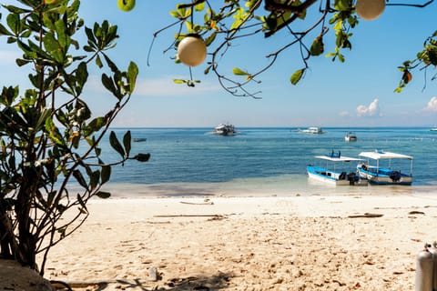 On the beach, white sand