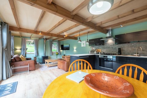 Open plan living, dining, kitchen.