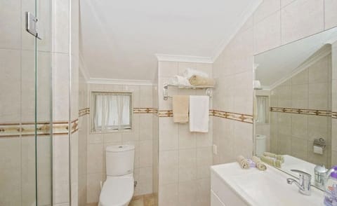 Shower, towels, soap, shampoo