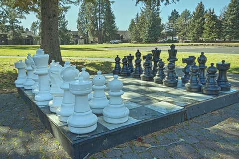 Outdoor chess- pet friendly, adventure base camp to the great outdoors for skiing, golfing, hiking, biking, fishing, rafting, swimming, ice skating, climbing in the great high desert of Oregon near Sun River and Bend.