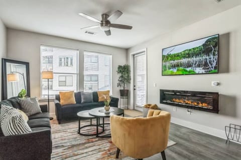 fire place spacious living room smart tv