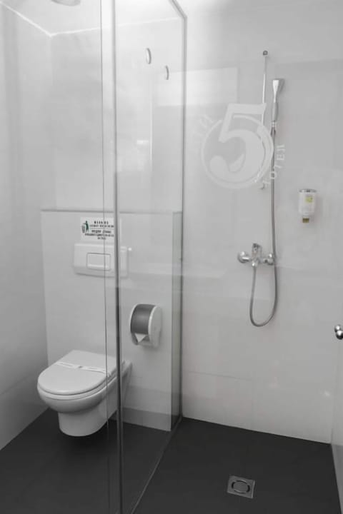 Shower, hair dryer, soap, shampoo