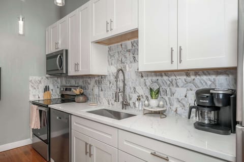 Start your day off with coffee or whip up a meal in the fully equipped kitchen