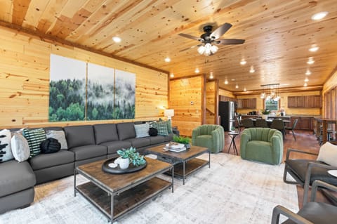 Bright and welcoming living room with mountain views and plenty of space.