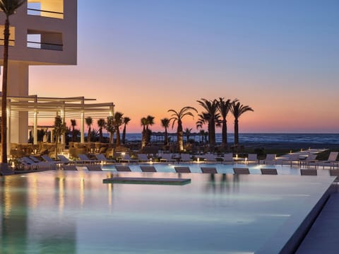 Indoor pool, outdoor pool, sun loungers