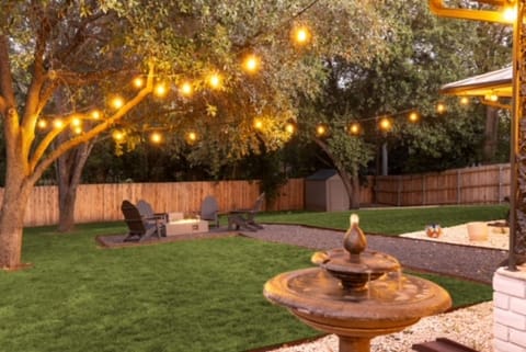 Turn on the firepit and string lights. 
