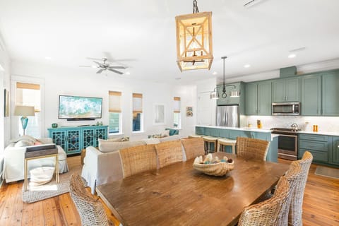 Dining room table has seating for 8.