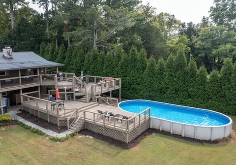 Various levels of decks for everyone’s enjoyment & has gates w locks for safety