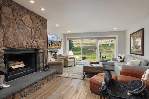 Living Room with Wood Burning Fireplace