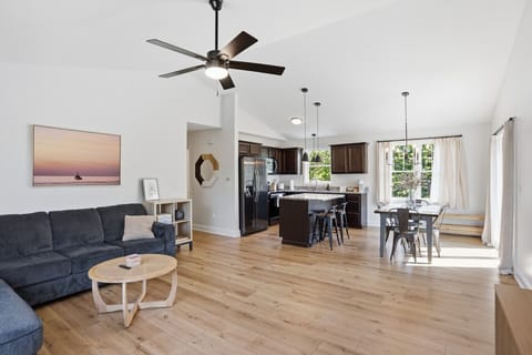 Open living room, kitchen, and dining room