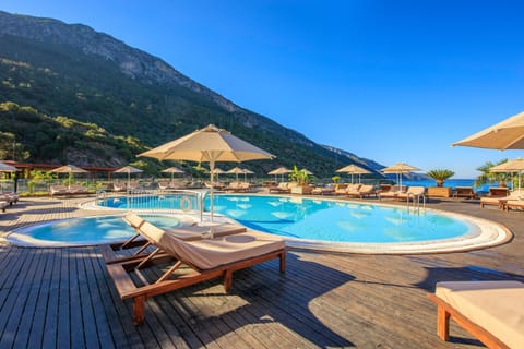 Seasonal outdoor pool, pool umbrellas, sun loungers