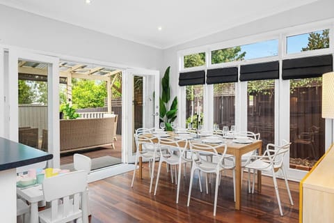 Bright dining area with outdoor access.