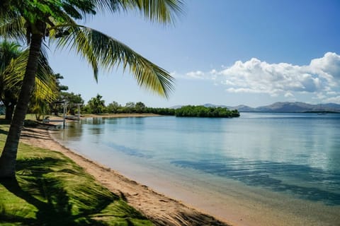 Private beach, white sand, free beach cabanas, sun loungers