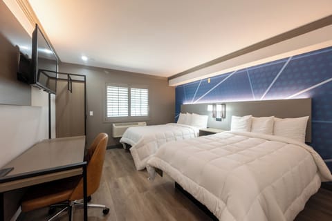 Room, 2 Double Beds, Non Smoking | Desk, laptop workspace, iron/ironing board, free WiFi