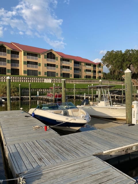 Floating dock with assigned boat slips