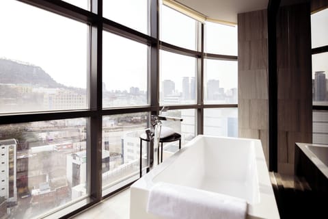 Holmes Suite King | Bathroom | Shower, hair dryer, bathrobes, slippers