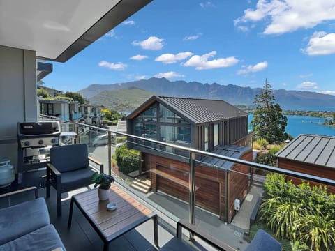 Private balcony with mountain and lake views