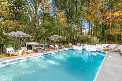 Outdoor pool with green scenery