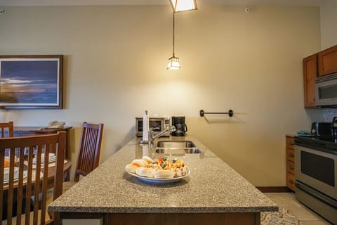Fully stocked kitchen.