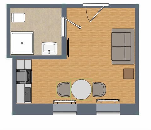 Efficient floor plan with private bathroom and kitchen in the N°8A Boardinghouse Lüneburg