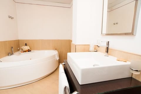 Suite | Bathroom | Hair dryer, towels, soap, shampoo