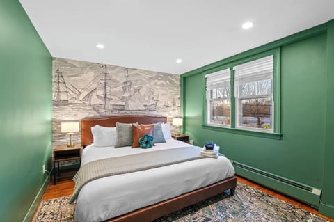 The bedroom has a brand new king sized mattress