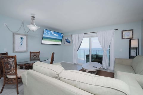 Curl up in the breezy living room & stream your favorites on the smart TV