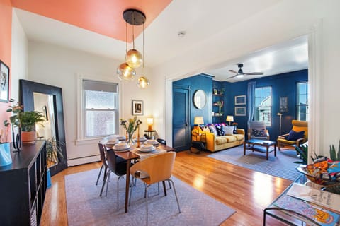Spacious, stylish dining room perfect for entertaining, connected to living room