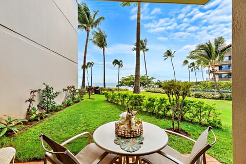 Lush greens meet golden sands at Kaanapali beach