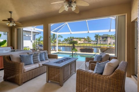 Lots of outdoor living space. Overlooking pool &amp; canal