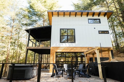 Modern cabin with a private hot tub, fire pit, grill, and spacious outdoor living