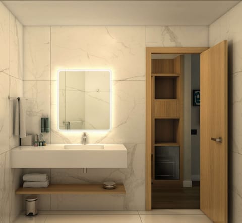 Shower, rainfall showerhead, hair dryer, bidet