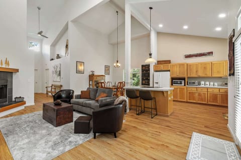 Living, dining, and kitchen area