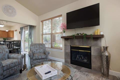 Curl up in the serene living room & stream your favorites on the smart TV