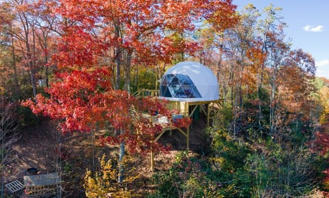 The Hummingbird Dome at Pisgah Dome has an amazing view of the mountains, hot tub and sauna.