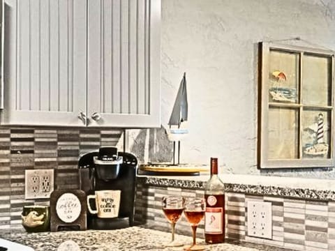 Fully stocked coffee bar for easy mornings and relaxed evenings