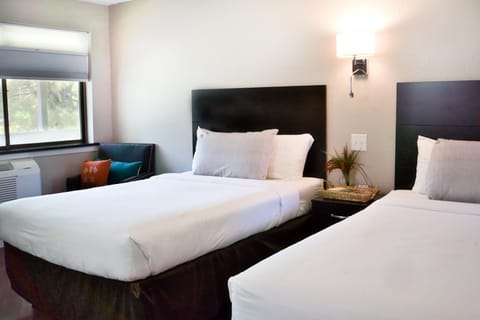 Premium bedding, down comforters, desk, blackout drapes