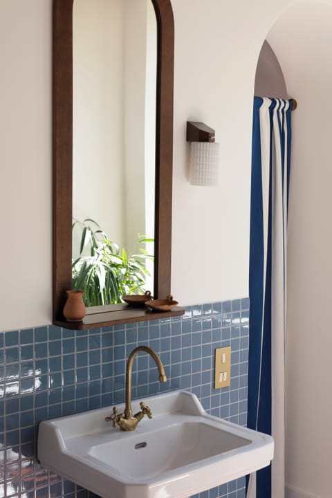 Separate tub and shower, hair dryer, towels, soap