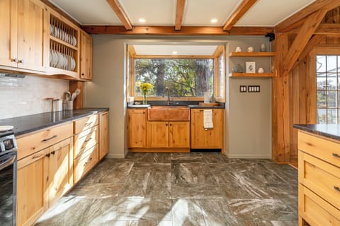 Copper sink overlooks lake