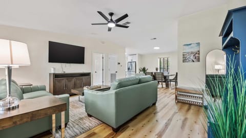 Curl up in the serene living room & stream all your favorite entertainment