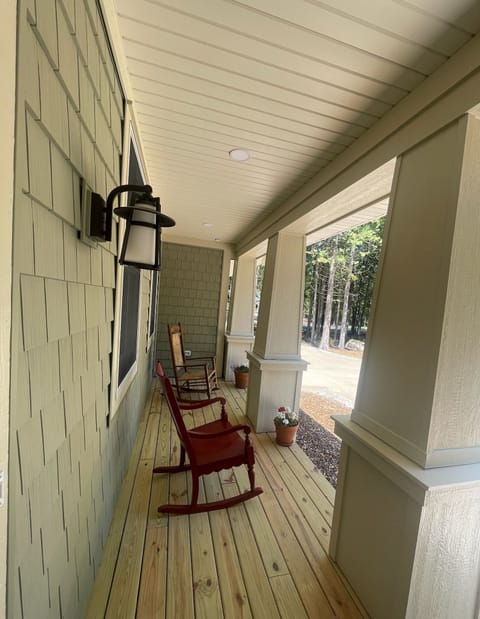 Front porch with morning sun, coffee and tea