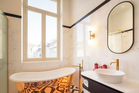 Hair dryer, bathrobes, slippers, towels