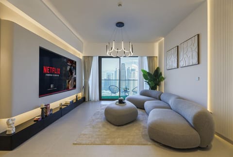 Spacious Lounge with Soft Sofa and Burj Khalifa Views