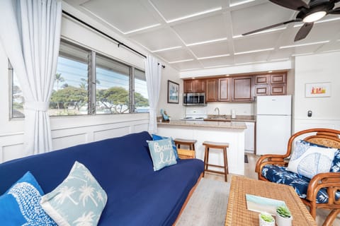 Great Room -  open kitchen, to living room with Futon Sleeper Sofa, Window AC, Cable/TV, Free WIFi