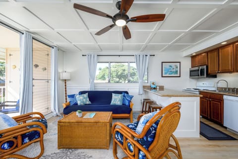 Great Room -  open kitchen, to living room with Futon Sleeper Sofa, Window AC, Cable/TV, Free WIFi