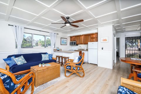 Great Room -  open kitchen, to living room with Futon Sleeper Sofa, Window AC, Cable/TV, Free WIFi