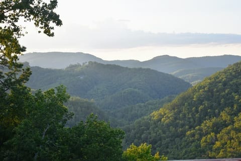 Standing at the railing of the deck....mountains as far as you can see.