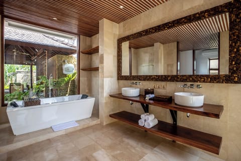 Luxury Villa, 1 Bedroom, Private Pool | Bathroom | Separate tub and shower, rainfall showerhead, free toiletries