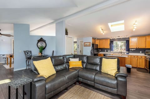 Large leather couch that can comfortably fit the whole family. 